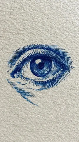 Scribbled Eye and Monster — Midjourney v6 AI Prompt: 5-year-old's basic, scribbled outline in blue ink of an eye on plain white paper...