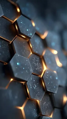 Titanium Shield Pattern Visualization — Midjourney v6 AI Prompt: Minimalist shield pattern background in matte titanium, hexagonal protective arm...