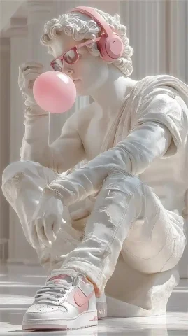 Contemporary David in Sneakers — Midjourney v6 AI Prompt: digital illustration full-length antique statue of a David made of white plaster...