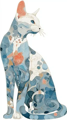 Art Nouveau Cat Postcard — Midjourney v6 AI Prompt: Illustration of a cat with Japanese patterns drawn in watercolor. Japanese eleme...