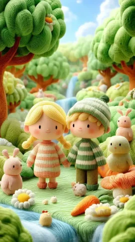 Pixar Picnic in Park — Midjourney v6 AI Prompt: A cute girl and boy having a picnic in the park, surrounded by trees with green...