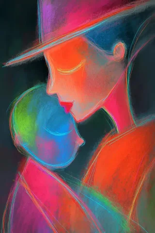 Neon Line Art Portrait — Midjourney v6 AI Prompt: brush art, neon line art, FRONTstylized, city, immersive, portrait of beautiful...