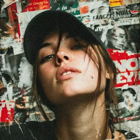 Surreal Sticker of Rapper — Midjourney v6 AI Prompt: 2d sticker an attractive woman rapper looking at the camera with a surreal and c...