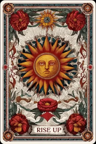 Medieval Sun Tarot Design — Midjourney v6 AI Prompt: a card back designwith white borders, medieval sun Tarot theme, "Rise up" --ar 2...
