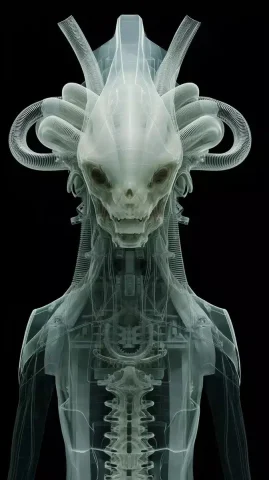 Neural Anatomy Monster Raw — Midjourney v6 AI Prompt: neural oscilloscopic endochrine anatomy monster --ar 9:16 --style raw --v 7 --st...