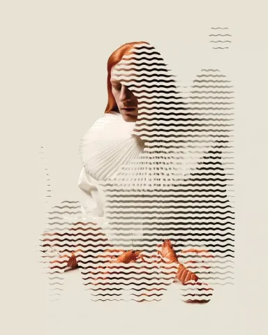 Avant-Garde Elf Portrait — Midjourney v6 AI Prompt: An avant-garde portrait of an elf with long red hair, wearing white with a large...