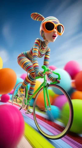 Cartoon Bunny Woman Cycling — Midjourney v6 AI Prompt: create a funny cartoon character there a beutiful woman dressed in a eastern bun...