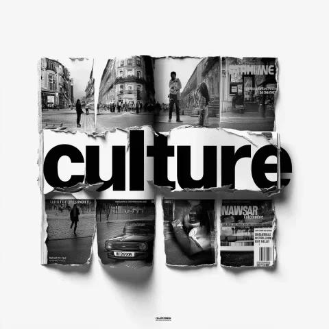 Modern Magazine Culture Typography — Midjourney v6 AI Prompt: create an image of the word "Culture" as if it were ripped from a magazine. The...