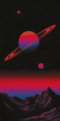 Futuristic Space Art Design — Midjourney v6 AI Prompt: 70s style futuristic spacey art, minamilist, saturns rings, interesting composit...