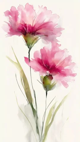 Watercolor Pink Flowers — Midjourney v6 AI Prompt: A simple, delicate watercolor painting of two pink flowers on white paper, with...