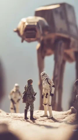 Photorealistic Star Wars Duel — Midjourney v6 AI Prompt: Star Wars font title ‘’May the 4 be with U’’, Rebels versus Empire, Photorealist...