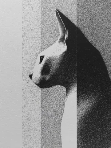 Grayscale Sphynx Drawing — Midjourney v6 AI Prompt: Sphynx drawing with different grayscale levels, value contrast --chaos 30 --ar 3...