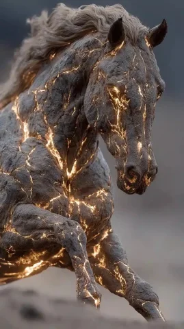 Molten Lava Horse Running — Midjourney v6 AI Prompt: A majestic horse, its entire body seamlessly formed from flowing molten lava, wi...
