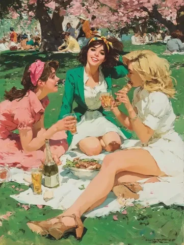 Picnic Invitation with Kebab — Midjourney v6 AI Prompt: Spring invitation to a picnic with kebab in honor of a woman's birthday --ar 3:4...