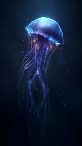 Bioluminescent Jellyfish Portrait — Midjourney v6 AI Prompt: A cinematic deep-sea character portrait, ultra-detailed 16K render of a single b...
