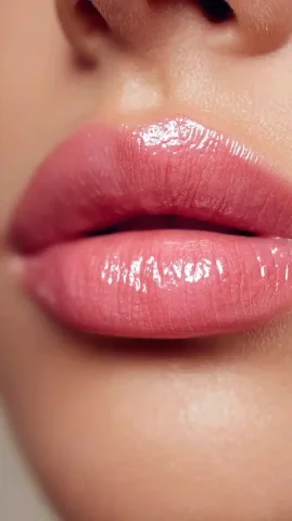 Hyper-Realistic Lip Filler Close-Up — Midjourney v6 AI Prompt: Close-up of a woman's lips after lip filler injections, plump and symmetrical, g...
