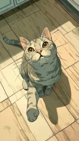 Cartoon Cat Reaching Forward — Midjourney v6 AI Prompt: draw a flat color 2d cartoon of this cat hold out a arm towards viewer, sitting...
