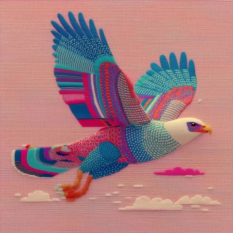 Abstract Embroidered Eagle Design — Midjourney v6 AI Prompt: embroided abstract drawing of an eagle on a white bg --style raw --v 7 --stylize...