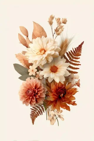 Watercolor Autumn Botanical Bouquet — Midjourney v6 AI Prompt: A beautifully arranged watercolor botanical bouquet featuring autumn-inspired fl...