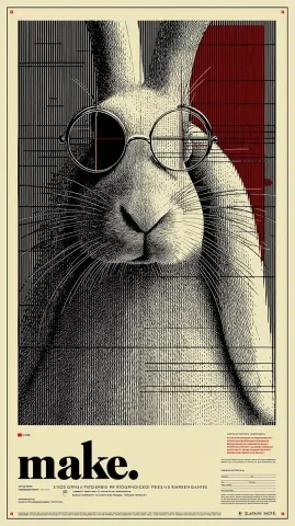 Bauhaus Poster Rabbits Spectacles — Midjourney v6 AI Prompt: Black and white advertising poster with text "make" in Bauhaus style of red spec...