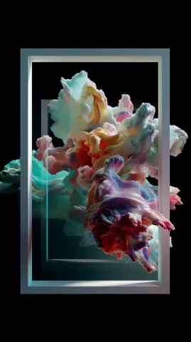 Colorful 3D Organic Wave — Midjourney v6 AI Prompt: random colorful abstract organic 3D wave within 3D white frame that spills out a...