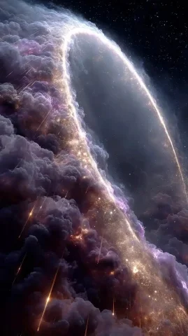 Hyperrealistic Cosmic Archway — Midjourney v6 AI Prompt: Generate a hyperrealistic 4K image of a sleek, towering archway floating in deep...