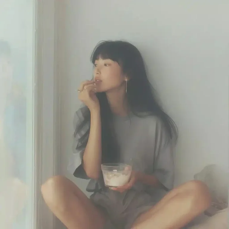 Photo-Realistic Japanese Girl Eating Yogurt