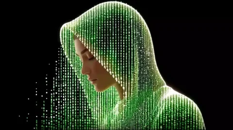 Binary Code Woman Photography — Midjourney v6 AI Prompt: editorial medium shot, woman standing in a dark room, her entire body and face c...