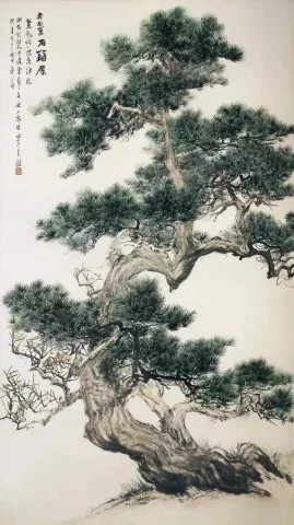 Traditional Pine Tree Painting — Midjourney v6 AI Prompt: A Chinese painting of an old pine tree, with detailed branches and leaves. The b...