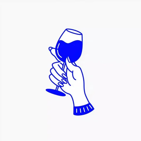 Minimalist Wine Glass Logo — Midjourney v6 AI Prompt: A minimalist vector logo hand holding a glas of wine, in the style of Atey Ghail...