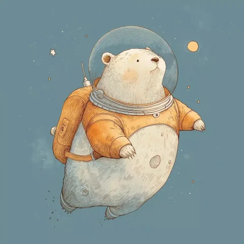 Kawaii Bear in Space — Midjourney v6 AI Prompt: A cute bear wearing an astronaut helmet, floating above the moon, The background...