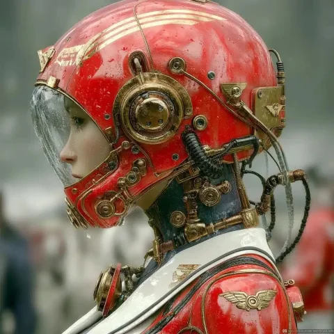 Art Deco Android Bounty Hunter — Midjourney v6 AI Prompt: 4k hd photograph character hard science fiction cyberpunk weird android fashion...