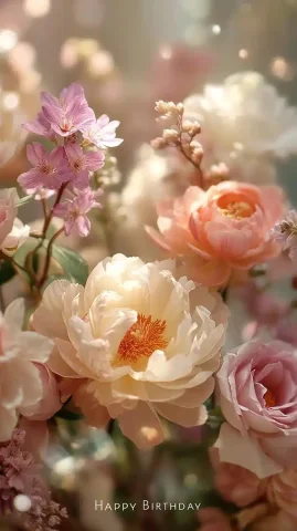 Pastel Floral Watercolor Background — Midjourney v6 AI Prompt: Warm, soft floral background with pastel pink and peach peonies, roses and phlox...