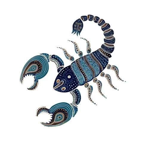 Gond Scorpio Vector Design — Midjourney v6 AI Prompt: create scorpio design in Gond painting style which is a traditional artform from...