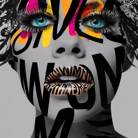 Typographic Womans Face — Midjourney v6 AI Prompt: A black and white image of a hollow woman’s face, with her features outlined and...