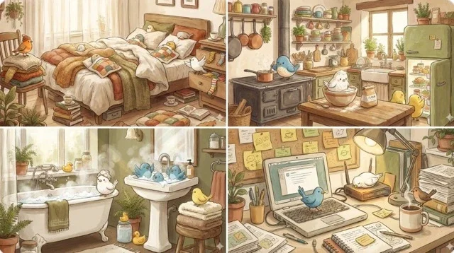A Cozy, Hand-Drawn Digital Illustration In A Watercolor And Gouache