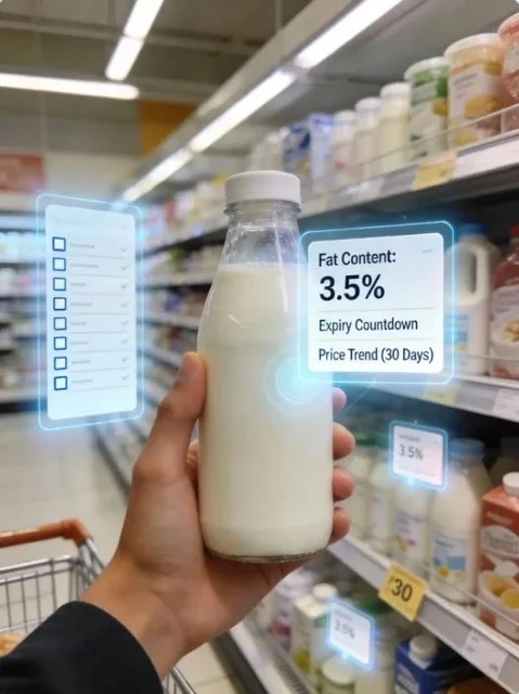 Scene_Type: Immersive_Pov, Environment: Location: Modern Supermarket Aisle, Lighting: Bright Store