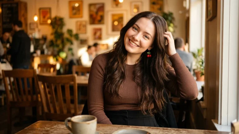 Portrait Of A Smiling Young Woman With Long Wavy Dark