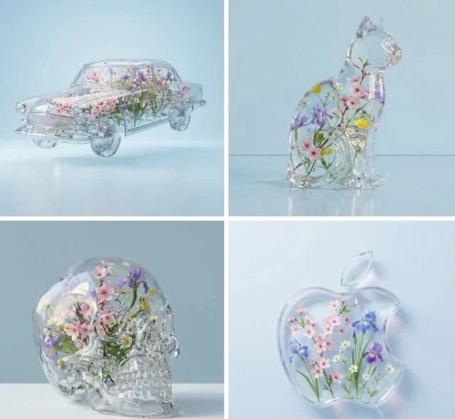A Transparent Object Filled With Delicate Spring Flowers Like Cherry