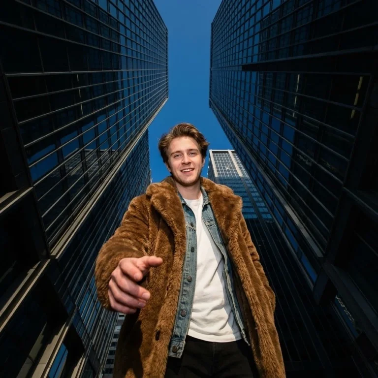 An Extreme Low-Angle, Wide-Angle Fashion Shot Looking Straight Up At