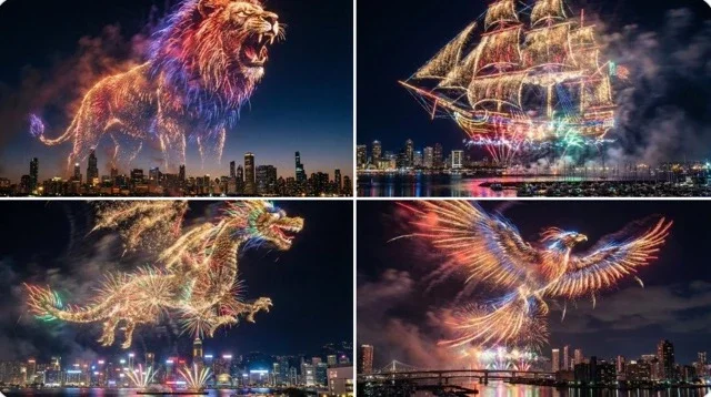 Fireworks Form The Shape Of Subject In The Night Sky