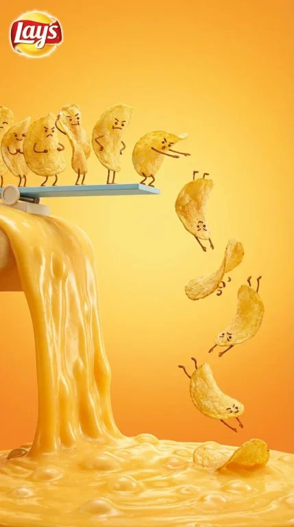 Vertical Snack Advertising Visual With Playful Anthropomorphic Tone. At The