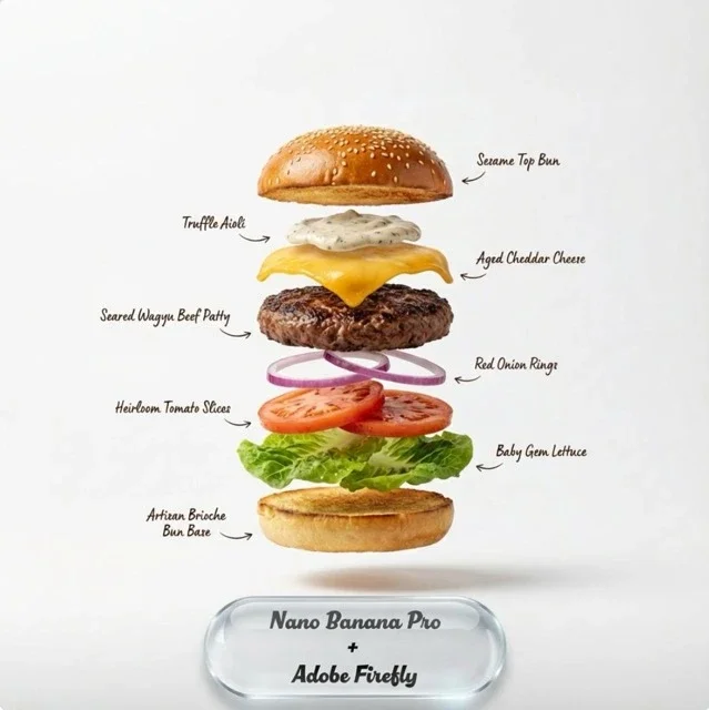 Food Item, High-End Food Advertising, White Seamless Background, Deconstructed View