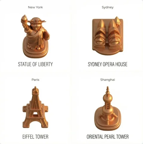Create A Four-Grid Image Set A Collection Of Icons Representing — Nano Banana Pro AI Prompt: Create a four-grid image set A collection of icons representing famous landmark...
