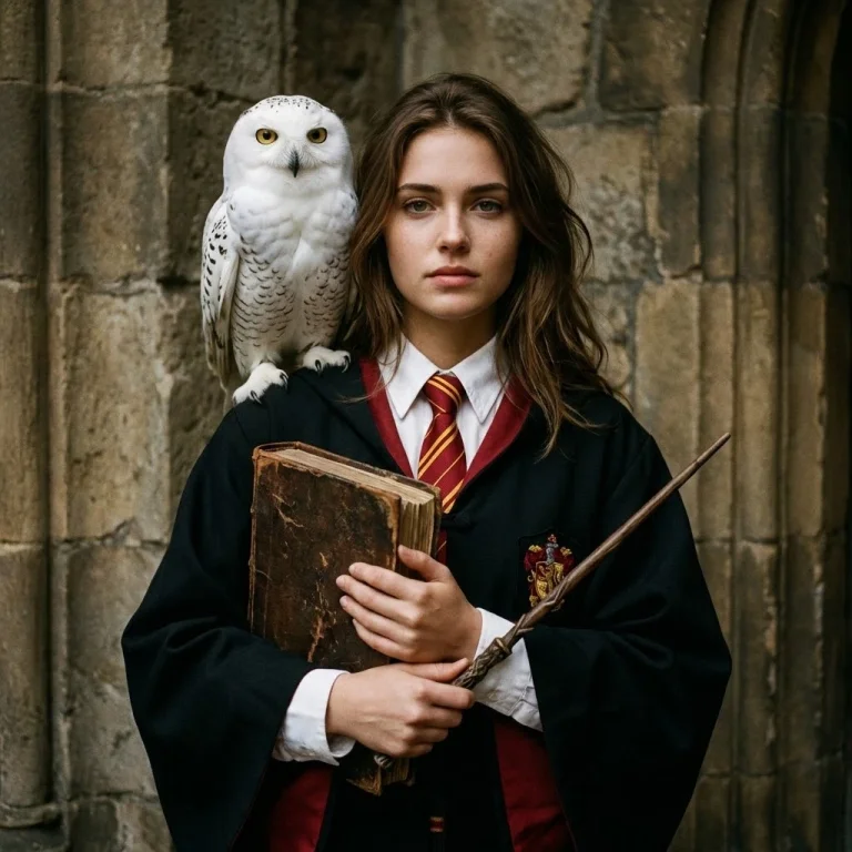Use Uploaded Photo As Reference.hogwarts-Stylephotoshoot. The Girl Is Posing, In