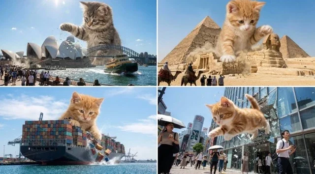 Massive Kaiju Kitten Destroying Sydney's Urban Waterfront, Destroying The Place