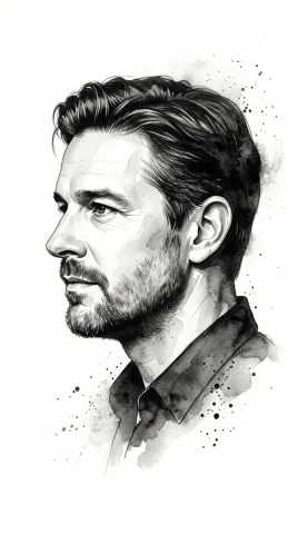 Transform The Input Photo Into A Refined Monochromatic Ink Portrait — Nano Banana 2 AI Prompt: Transform the input photo into a refined monochromatic ink portrait on a pure wh...