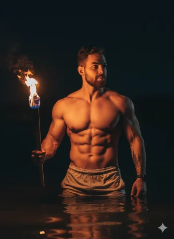 Um Homem Musculoso, Atlético E Com Musculos Definidos E Volumosos, — Nano Banana Pro AI Prompt: Um homem musculoso, atlético e com musculos definidos e volumosos, sem camisa (u...