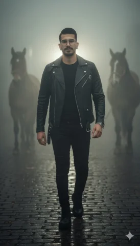 A Cinematic And Realistic Scene Featuring A Man Wearing A — Nano Banana Pro AI Prompt: A cinematic and realistic scene featuring a man wearing a trendy black leather j...