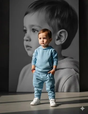 Artistic Full-Body Portrait Of A 3-Year-Old Boy With 99% Facial — Nano Banana Pro AI Prompt: Artistic full-body portrait of a 3-year-old boy with 99% facial resemblance to t...